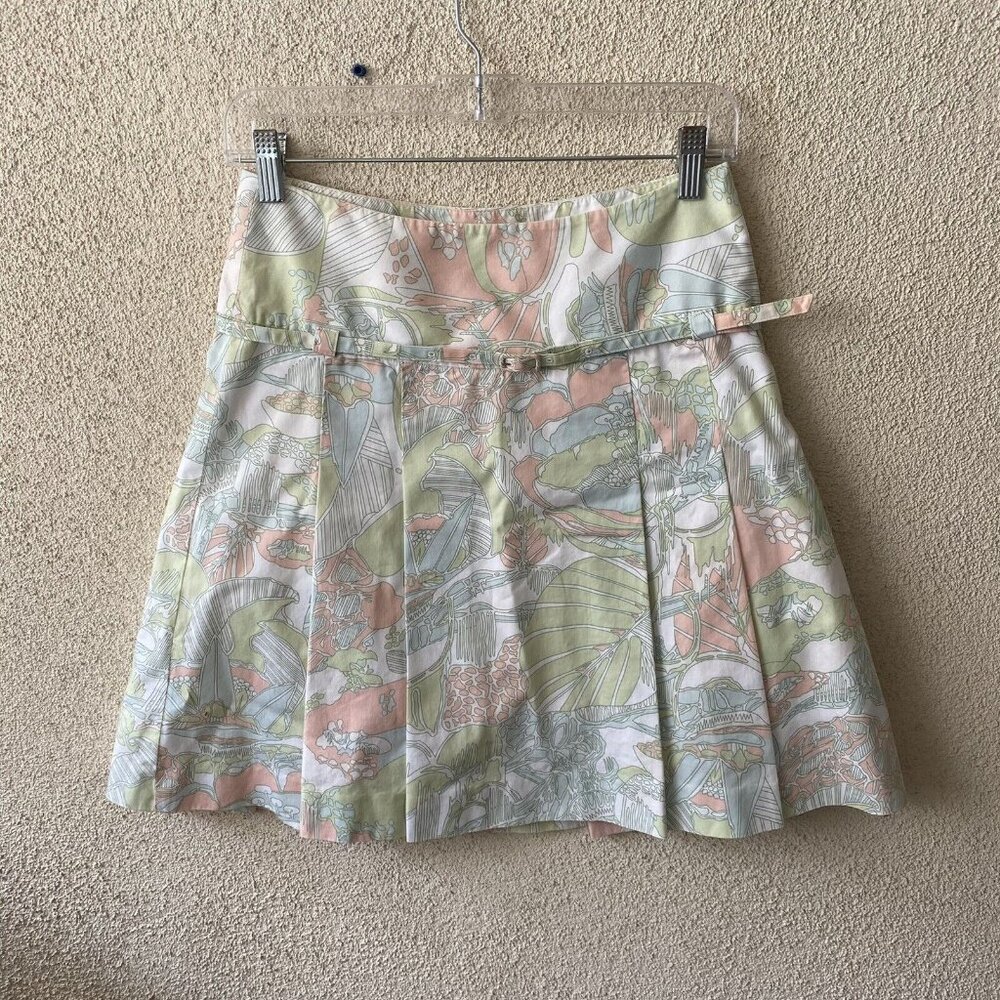 Ted Baker Jean Womens Skirt Floral Pastels Vintage Belted Pleated Size Small